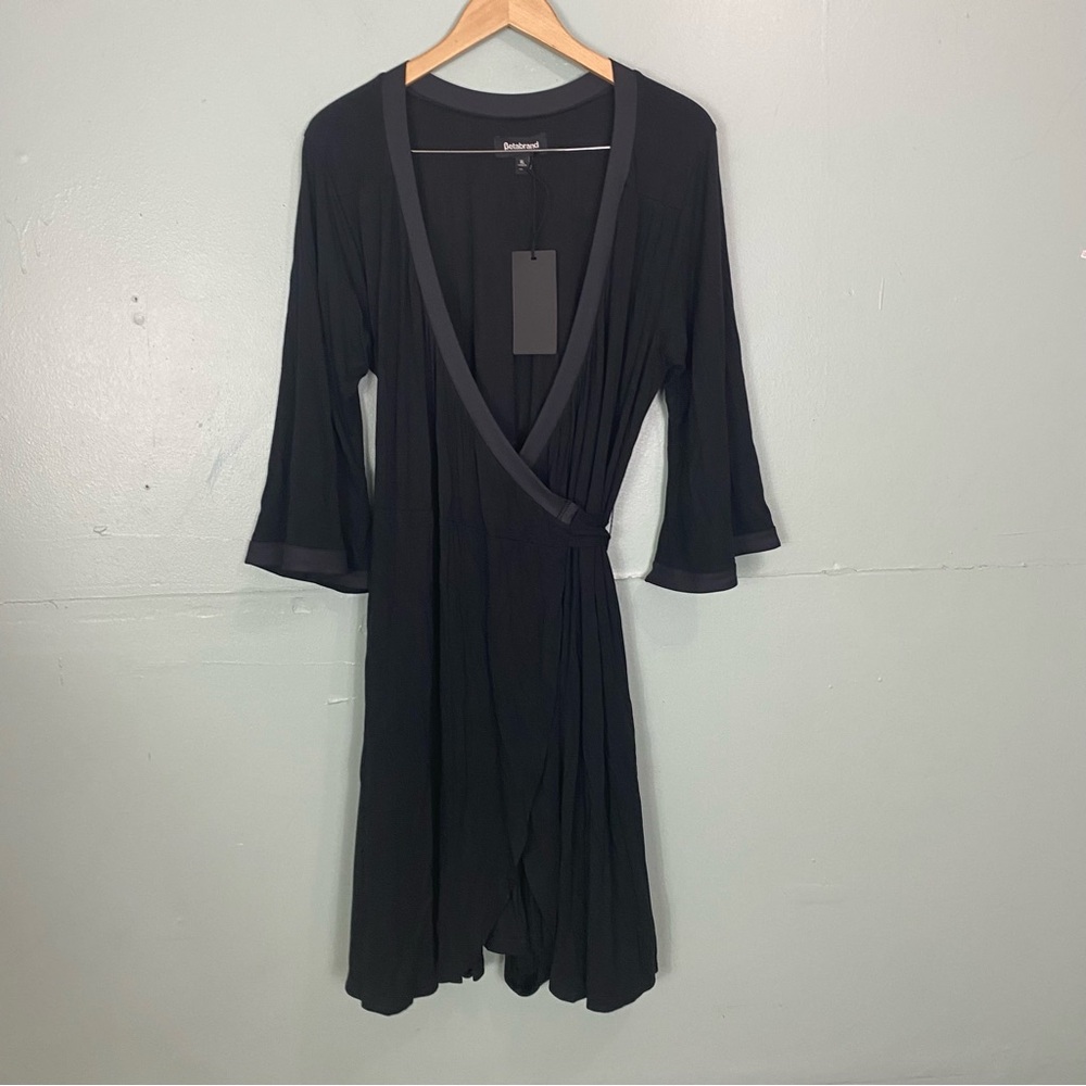 Betabrand Black Jersey Stretch Wrap Dress Midi Size XL